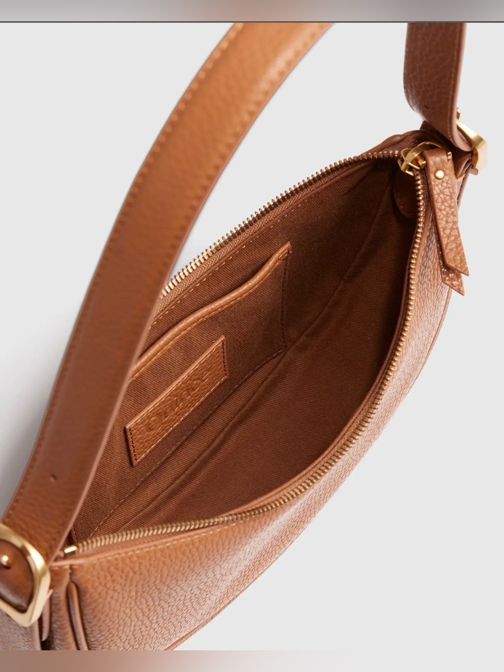 Quince Italian Leather Mini Crescent Shoulder Bag Brown Cognac Dustbag NWT - Picture 4 of 14